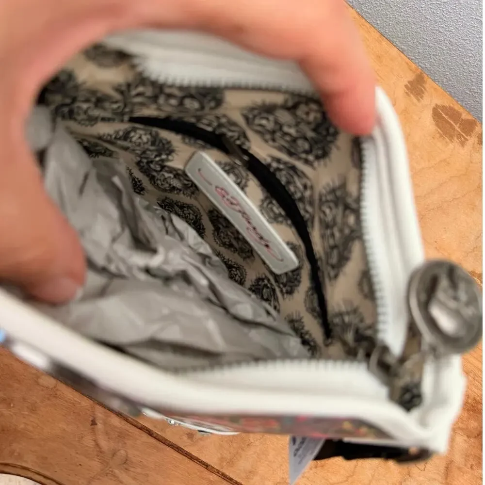 NWT Ed Hardy Y2K Crossbody Bag - Skull & Rose Tattoo Print - Pink Metallic
